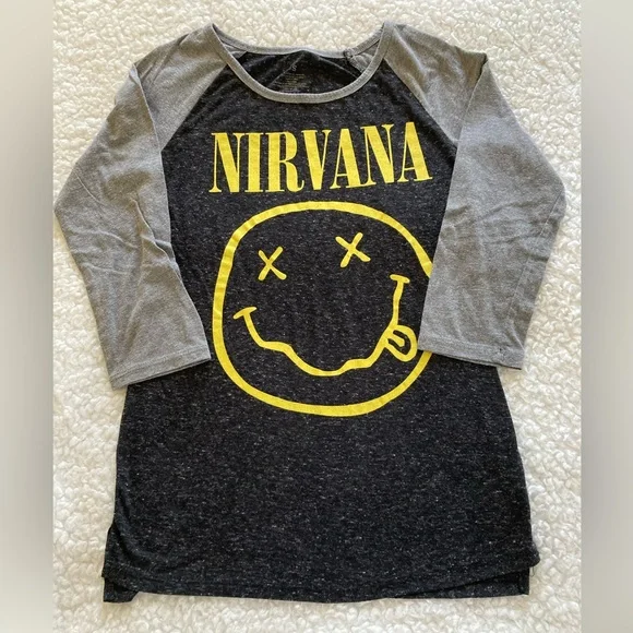 Nirvana Graphic Band T-shirt, raglan 3/4 sleeve, women’s size small - Picture 1 of 4